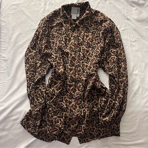 Vintage 80s Studio J 100% Silk Paisley Blouse Tan Red Black 8